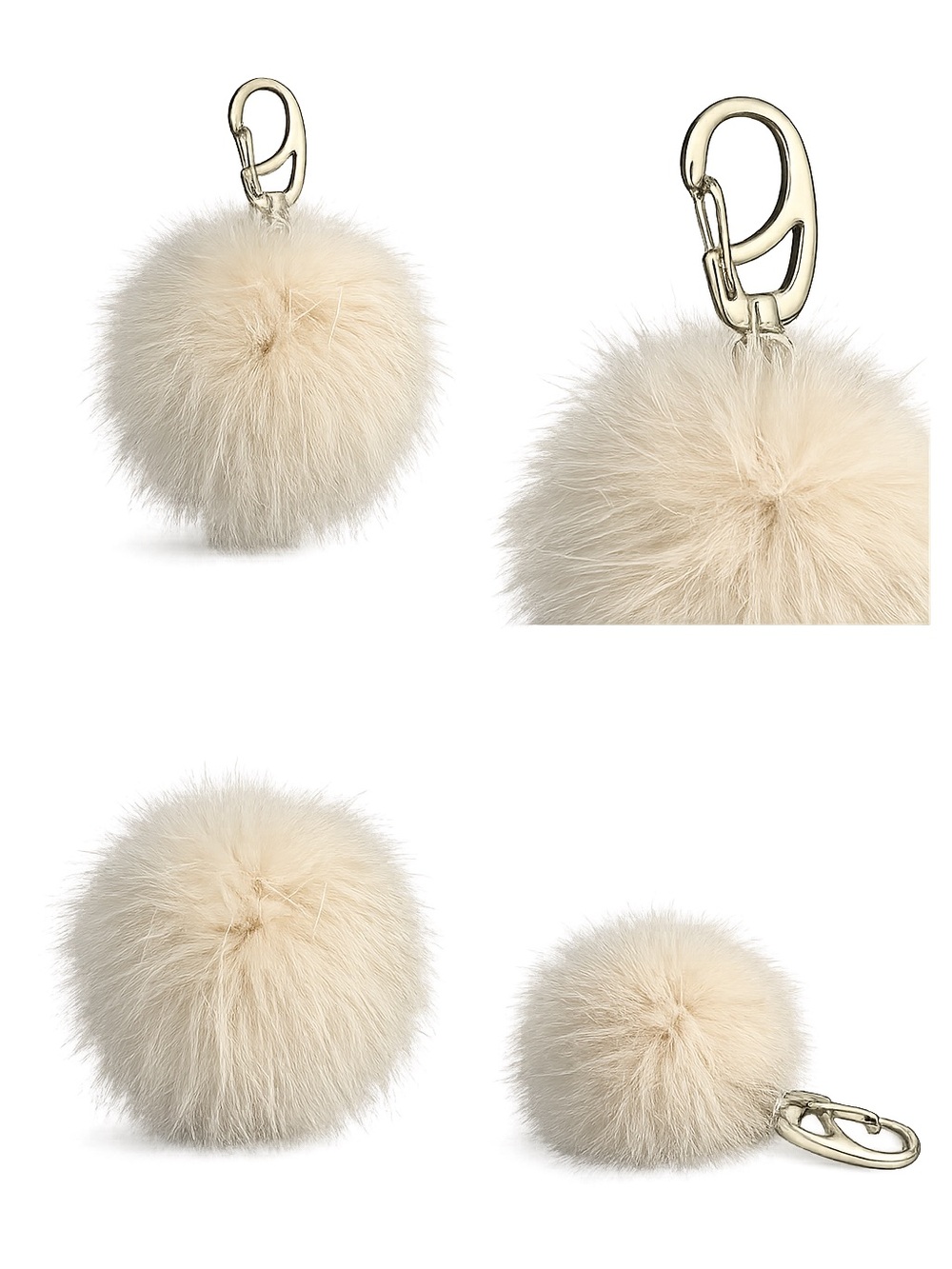 Luxury Genuine Fur Pom Pom Keychain Bag Charm Neutral Ivory